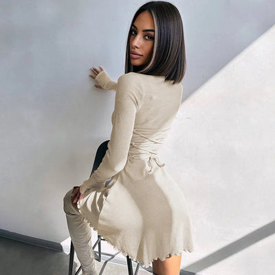 Dulzura Women 2024 Spring Autumn Fashion Long Sleeve Knitted Streetwear Bodycon Short Mini Dress Wholesale Items For Business - Smarsty