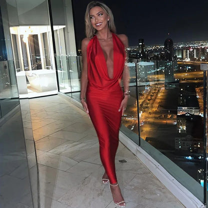Dulzura Autumn Women Halter Backless Midi Dress For Women Bodycon Sexy Party Elegant Outfits Evening Birthday Clothes Y2K 2024 - Smarsty