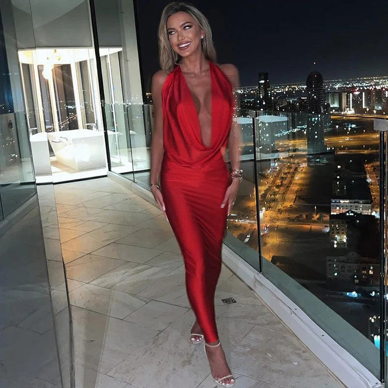 Dulzura Autumn Women Halter Backless Midi Dress For Women Bodycon Sexy Party Elegant Outfits Evening Birthday Clothes Y2K 2024 - Smarsty