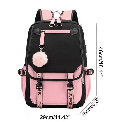 Unisex Canvas Laptop Backpack With USB Charge Patchwork - Smarsty