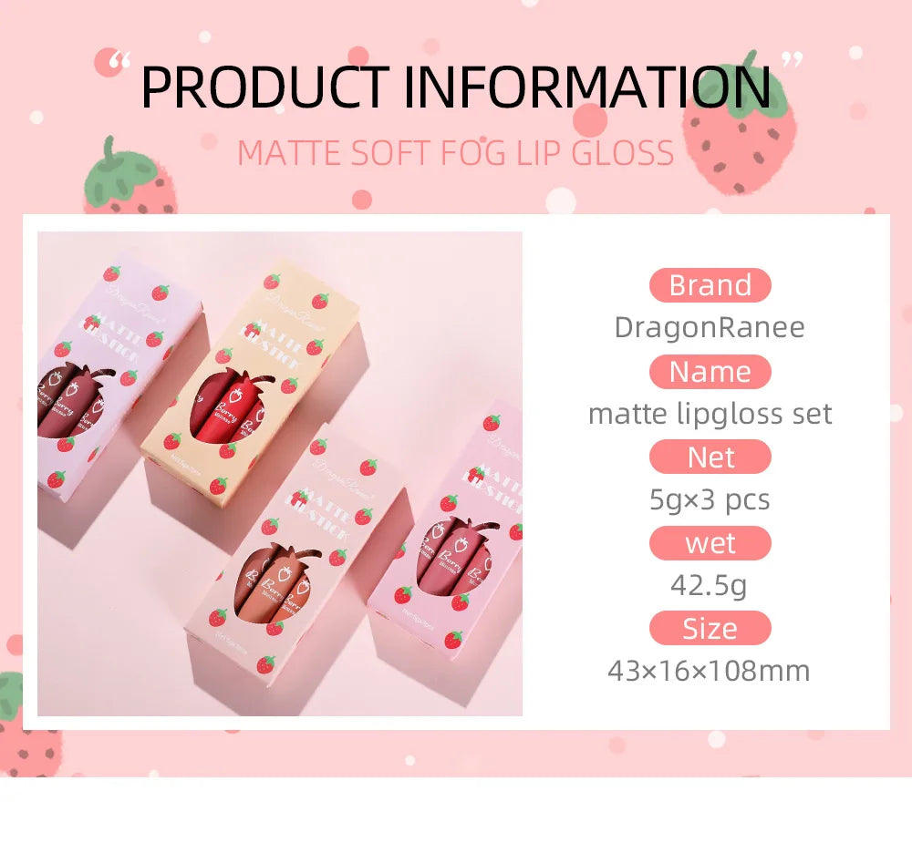 3 PCS Velvet Matte Lip Gloss Set for Hydration - Smarsty