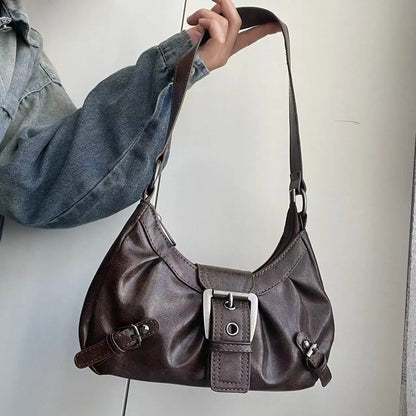 Vintage Leather Shoulder Mini Bag Y2K Wasteland Style - Smarsty