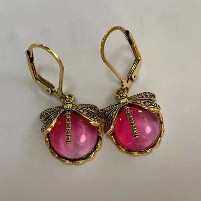 Vintage Dragonfly Drop Earrings with Moonstone Inlaid Design - Smarsty