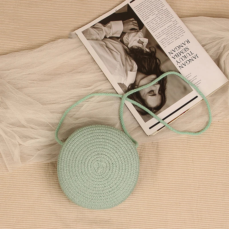 Round Straw Bag For Women Woven Handmade Shoulder Bag - Smarsty