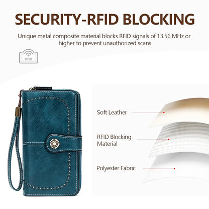 Rfid Anti-Theft Wallet for Men and Women, European and American Retro Leather Long Wallet Clutch, Oil Wax Leather Cut Out Multi-Card Slot Wallet, Large Capacity Zipper 70% off Clutch Bag, Card Holder Coin Purse Hand Bag - Smarsty