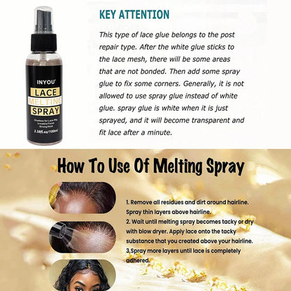 100ML Lace Wig Melting And Holding Spray Strong Natural Finish Wig Adhesive Glue for Lace Front Melt Super Hold Hair Spray - Smarsty