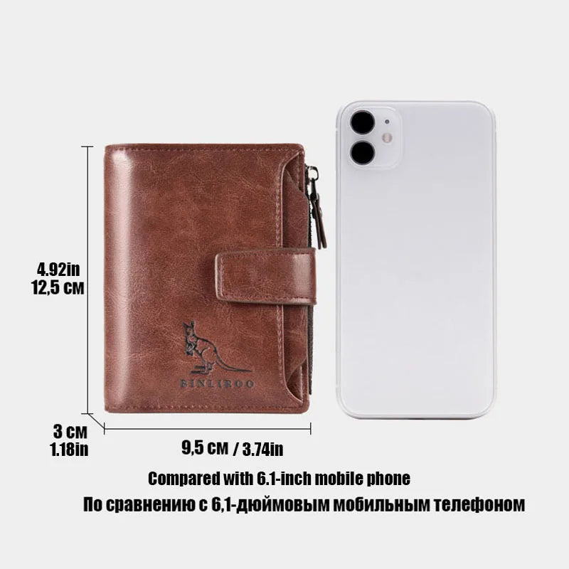 Leather Men's Wallet Luxury Short RFID Card Holder for Men Zipper Coin Purse Portable Male Wallets Billfold - Smarsty