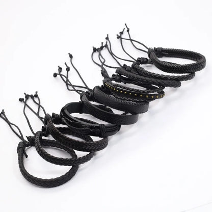 Handmade Black Leather Wrap Bracelets Set for Men and Women - Smarsty