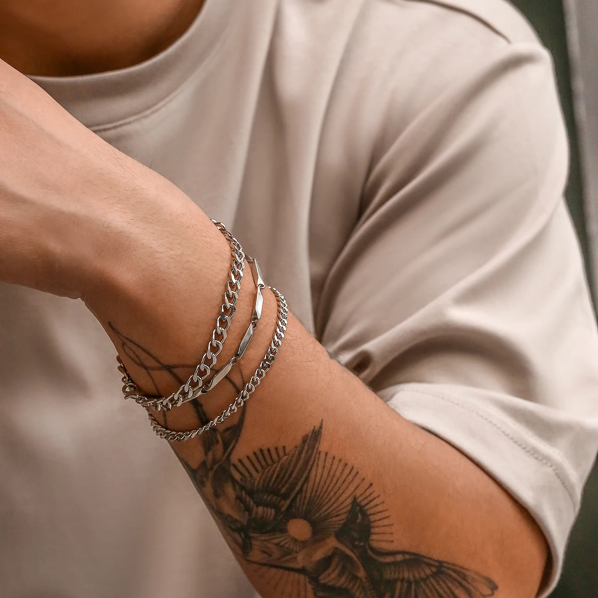 Stainless Steel Cuban Chain Bracelet Set for Men - Smarsty