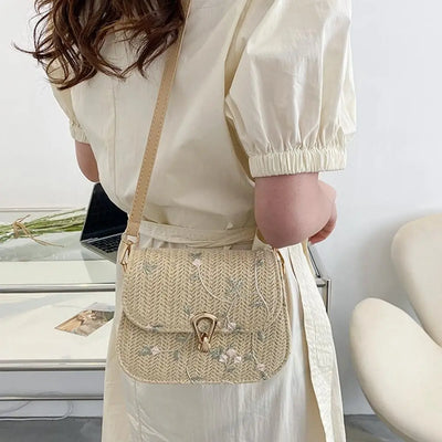 Straw Saddle Bag Crossbody Embroidered For Women Trendy - Smarsty