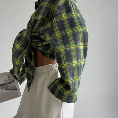 Oversized Plaid Shirt Autumn Winter Women Vintage Long Sleeve Fashion Loose Lapel Pocket Shirt Fit Blouse Korean Style - Smarsty