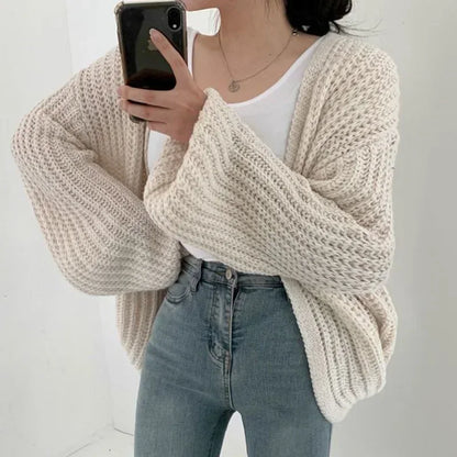 New 2024 Chic Korean Fashion Short Cardigans Knitted Poncho Women Summer Elegant Vintage Minimalist Lady Tops - Smarsty