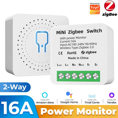 Tuya Zigbee WiFi Mini Smart Switch With Power Monitoring - Smarsty