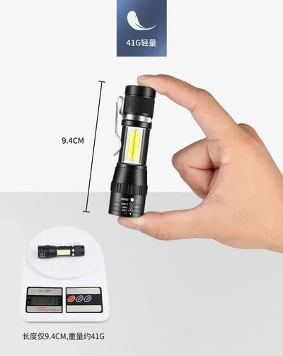 Portable Rechargeable LED Flashlight with Pen Clip Zoomable Waterproof Torch with Side Light Outdoor Camping Emergency Lantern - Smarsty