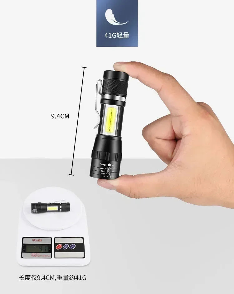 Portable Rechargeable LED Flashlight with Pen Clip Zoomable Waterproof Torch with Side Light Outdoor Camping Emergency Lantern - Smarsty