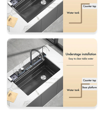 Large Stainless Steel Kitchen Sink with Digital Faucet Display - Smarsty