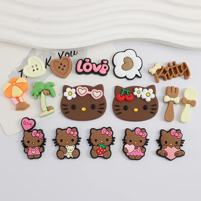 Beach Style Tropical Tan Hello Kitty Shoe Charms Set For DIY Clogs Sandals Decoration KT Cat PVC Material Design Christmas Gifts