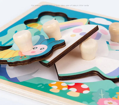 Baby Toys Montessori Wooden Puzzles Children Toys Hand Grab Board Animals Cognition Educational Learning Toys For Kids 1-3 Years by Smarsty