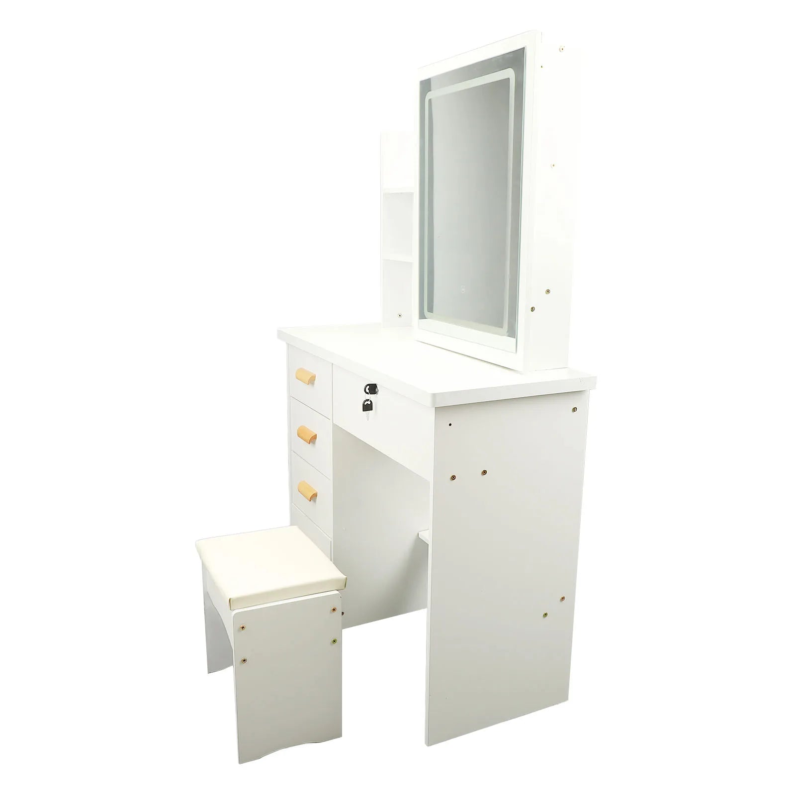 Vanity Table Dressing Table Modern Multi Functional Lighted Mirror Vanity Desk with Drawers Shelves Padded Stool for Bedroom