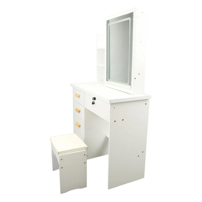 Vanity Table Dressing Table Modern Multi Functional Lighted Mirror Vanity Desk with Drawers Shelves Padded Stool for Bedroom
