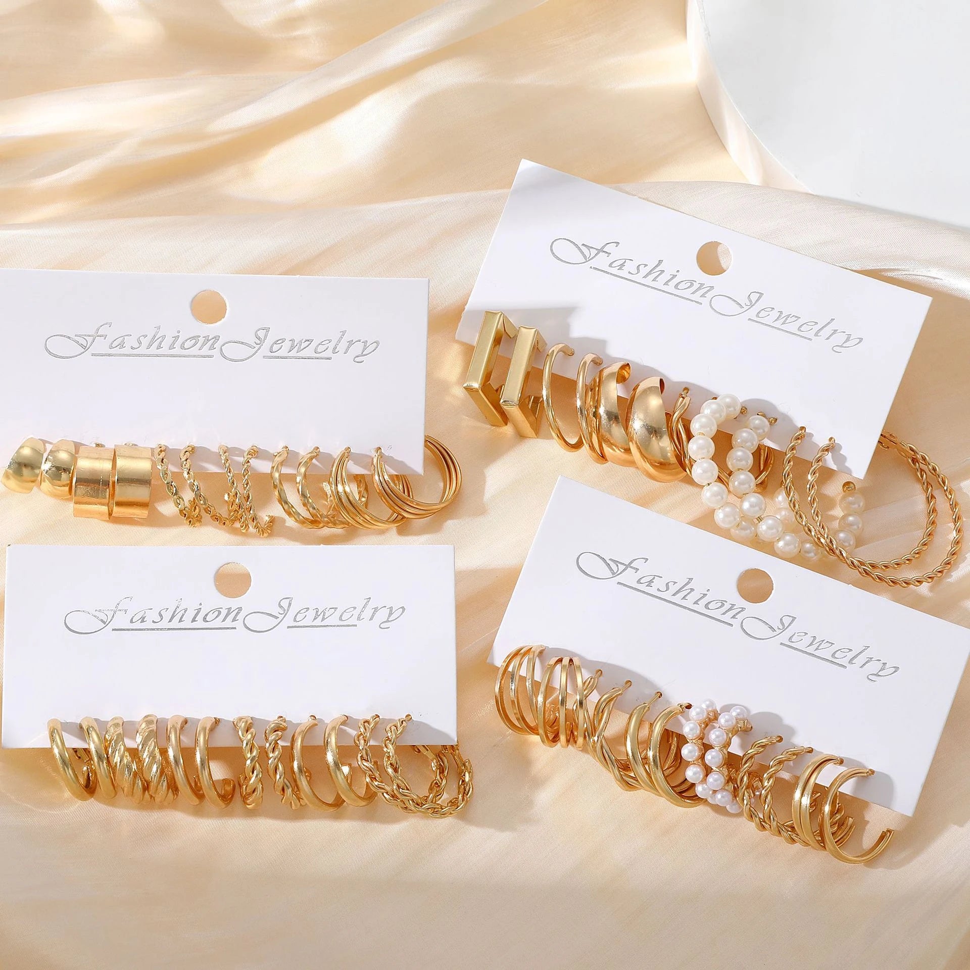 Boho Gold Circle Hoop Earrings Set with Vintage Pearl Design - Smarsty