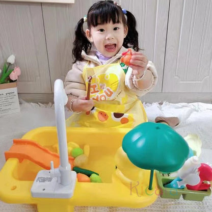 Kids Kitchen Sink Toys Electric Dishwasher Playing Toy With Running Water Pretend Play Food Fishing Toy Role Playing Girls Gift by Smarsty