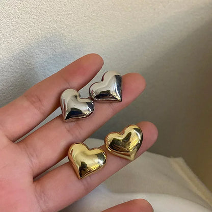 Gold Heart Stud Earrings Minimalist Smooth Surface Bridal - Smarsty