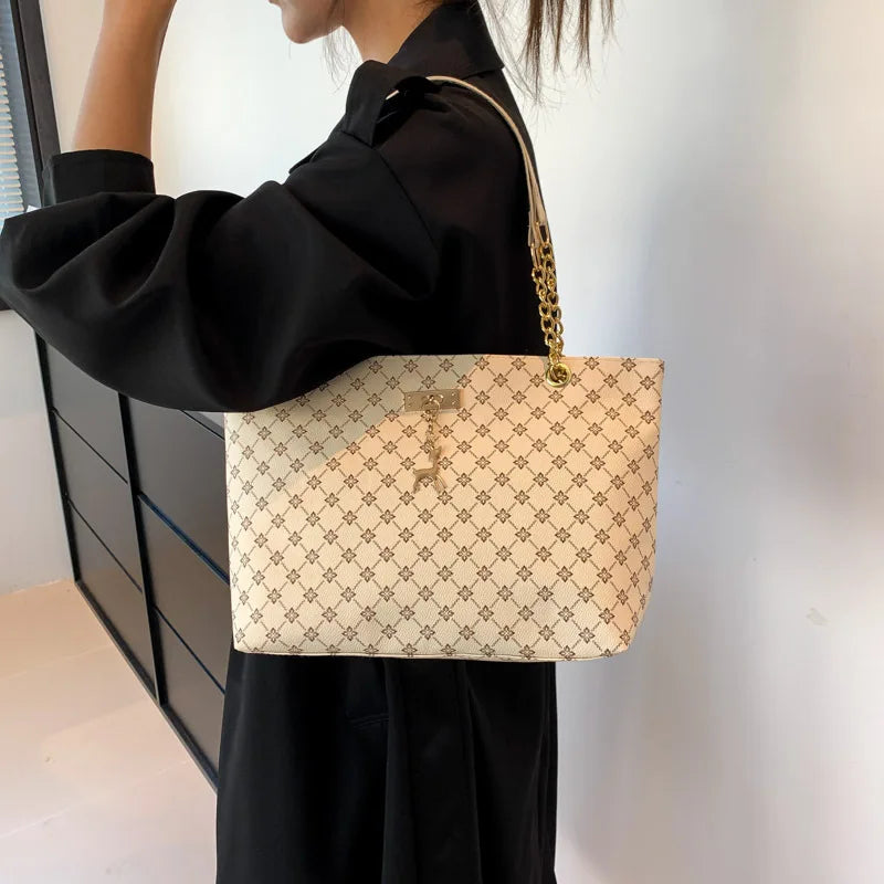 Soft Leather Tote Bag For Women With Hanging Accessories - Smarsty