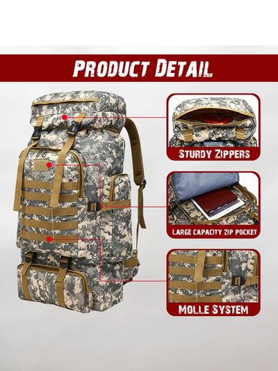 80L/100L  Mountaineering Bag Climb Bag Tactical Backpacks Large Backpack Outdoors Hiking Camping Travel Bags - Smarsty