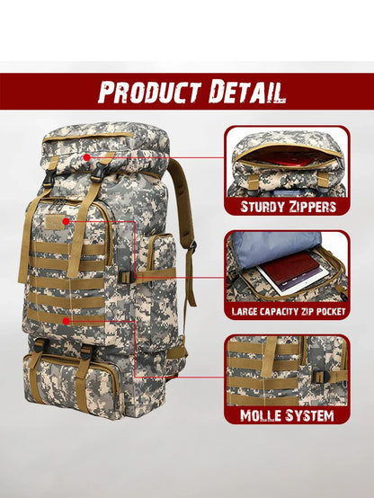 80L/100L  Mountaineering Bag Climb Bag Tactical Backpacks Large Backpack Outdoors Hiking Camping Travel Bags - Smarsty