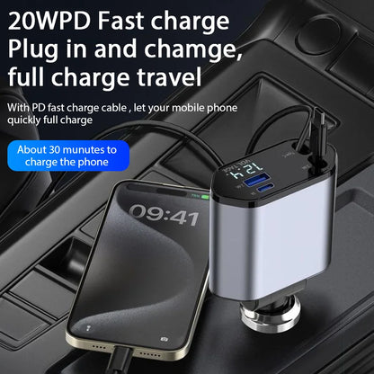120W Car Charger Retractable USB Type C Fast Charge - Smarsty