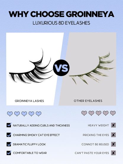 Groinneya Cat Eye 3D Natural False Lashes Fluffy Soft - Smarsty