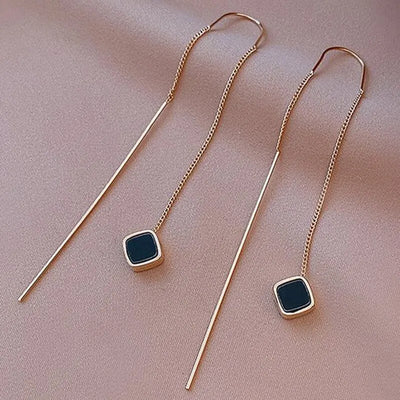 Geometric Square Drop Earrings for Women with Long Tassels - Smarsty