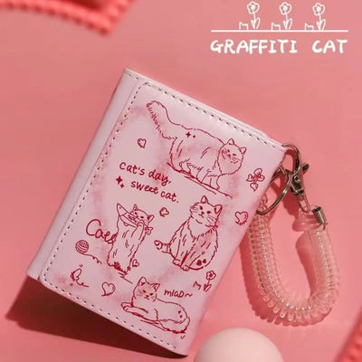 New Women Wallets Female Leather Purses Card Holders Graffiti Cat Portable Coin Purse Large Capacity Money Bag - Smarsty