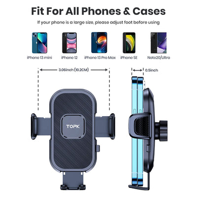 TOPK Universal Car Phone Holder Dashboard Mount for iPhone Android 360° Rotatable Anti-Slip Easy Install Compact Design Durable - Smarsty