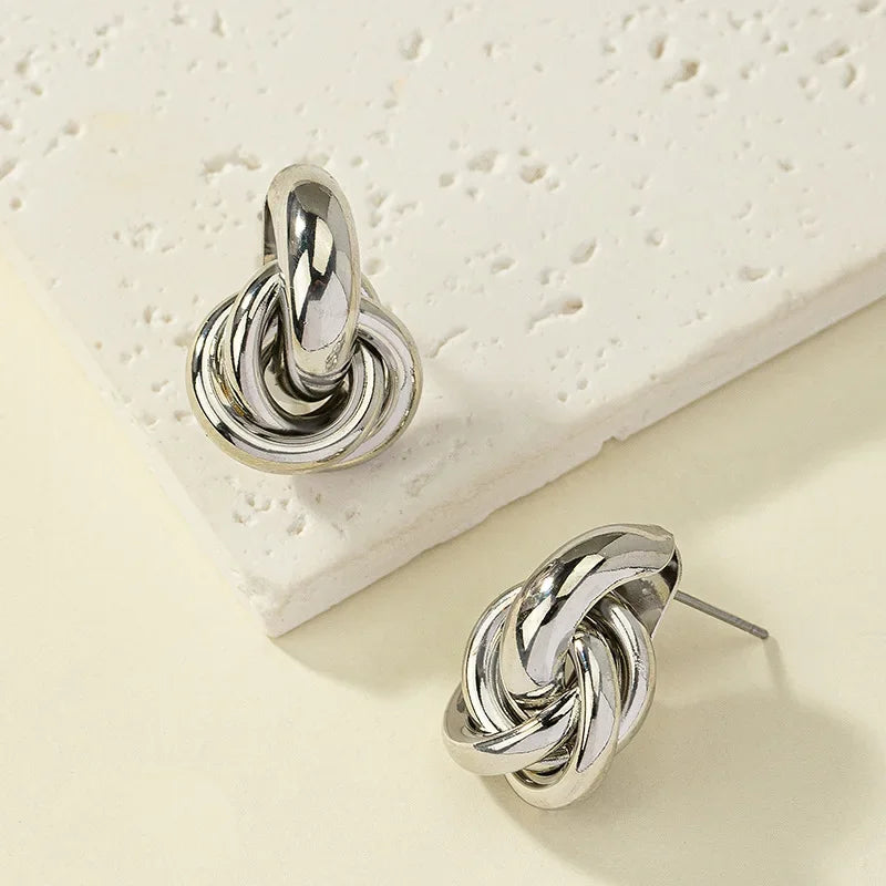Gold Silver Knot Stud Earrings For Daily Trendy Wear - Smarsty