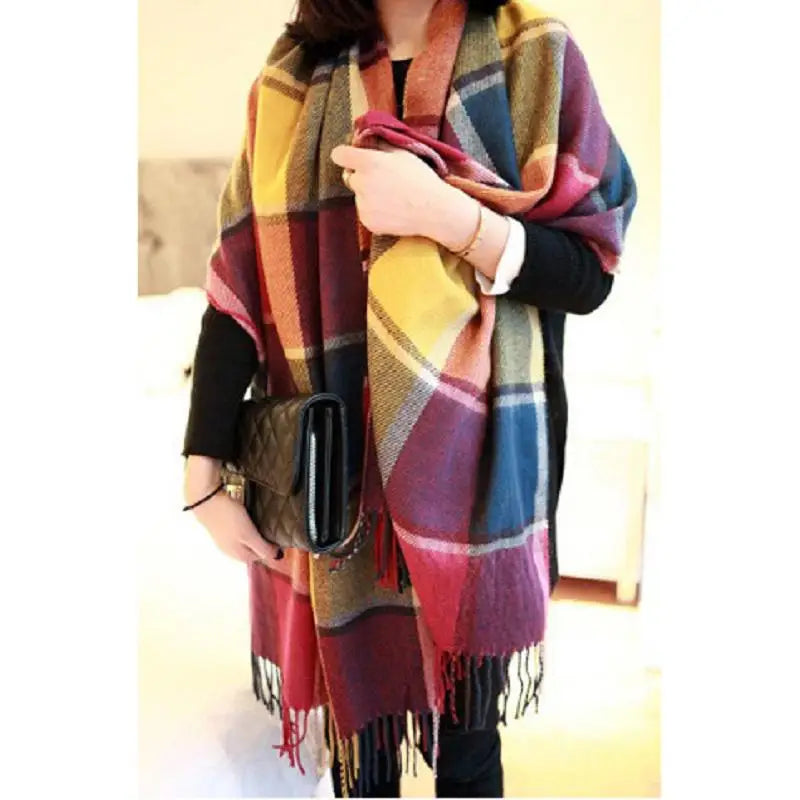 Women’s Plaid Cashmere Scarf Thick Warm Winter Shawl - Smarsty