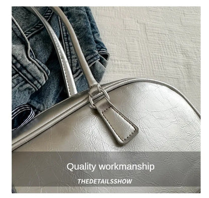 Large Capacity Silver Women Shoulder Bag Daily Use Casual - Smarsty