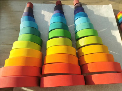 High Quality Wooden Toys Lime Wood Rainbow Arch Stacking Blocks Building Semi Color Sorting Peg Dolls Balls Slat for Kids Play - Smarsty