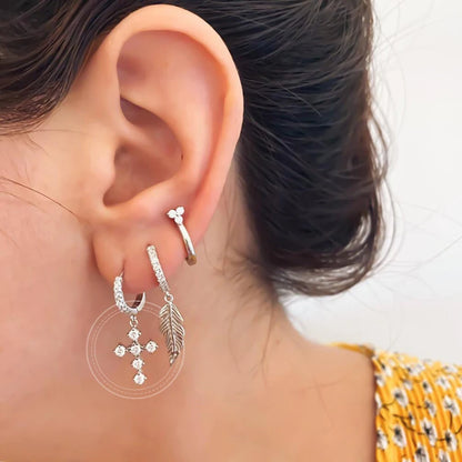 925 Sterling Silver Hoop Earrings White Crystal Luxury - Smarsty