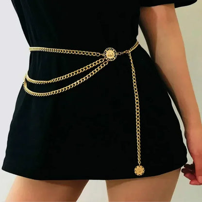 Women High Waist Metal Chain Belt with Crystals - Smarsty