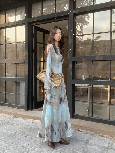 CHEERART Designer Pleate French Long Maxi Dress For Women Flare Long Sleeve Swing A Line Dress Fall Clothes - Smarsty