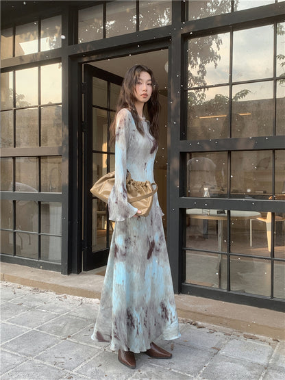 CHEERART Designer Pleate French Long Maxi Dress For Women Flare Long Sleeve Swing A Line Dress Fall Clothes - Smarsty