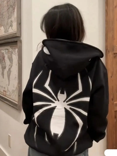Y2k Spider Hoodies Women Men Hip Hop Zip Up Long Sleeve Jacket Graphic Punk Coats Harajuku Casual Loose Hooded Shirt Sweatshirt - Smarsty