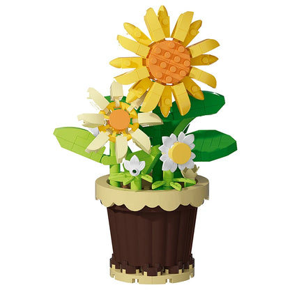 Building block flower simulation bouquet small particle assembly puzzle toy children's handmade DIY potted tabletop ornament - Smarsty