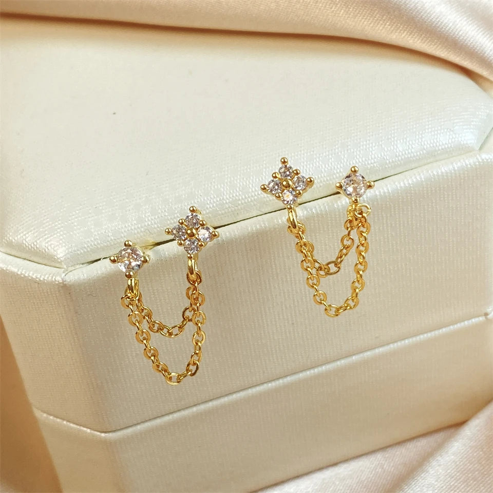 Minimalist Flower Stud Earrings Gold Cubic Zirconia - Smarsty