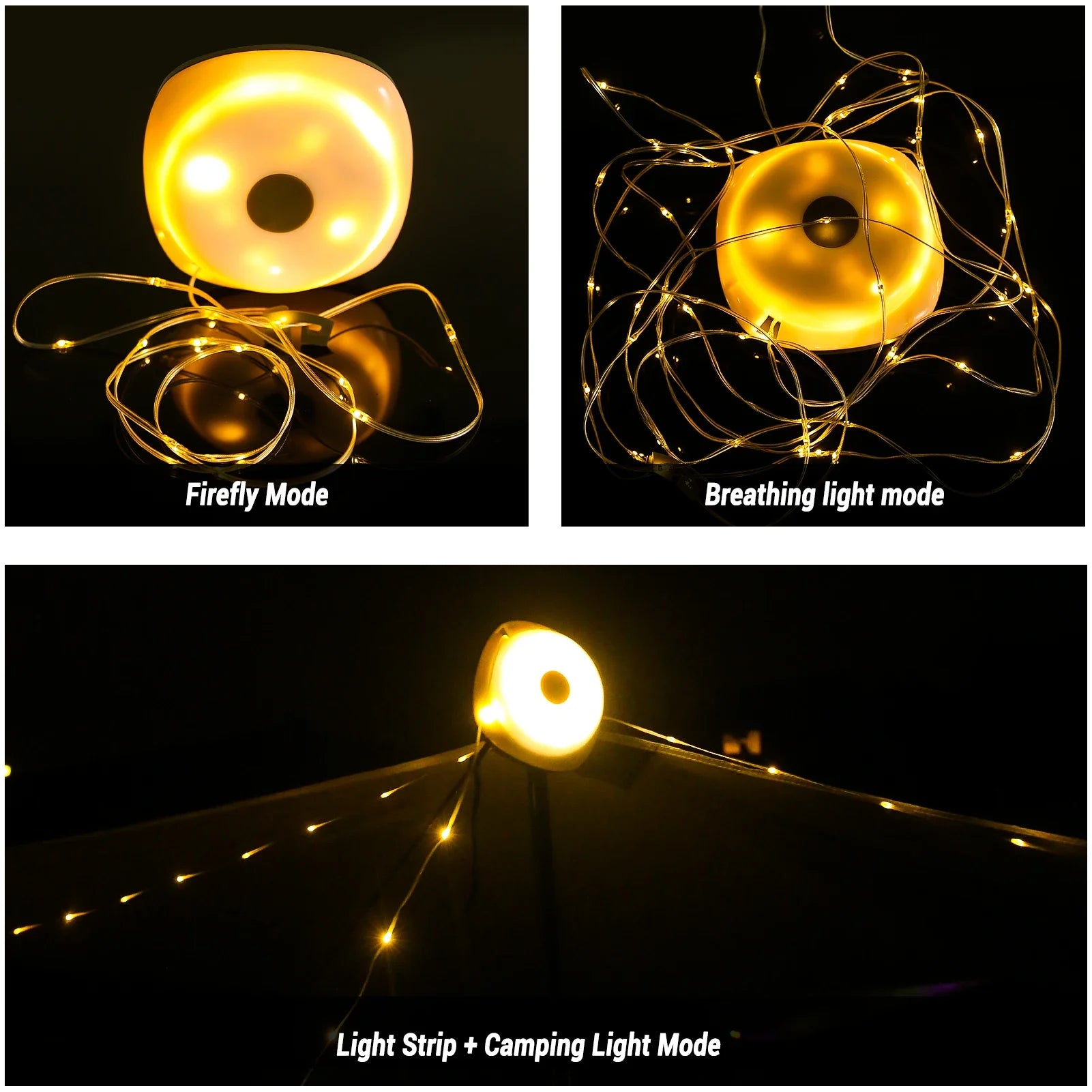 Camping String Lights,33Ft Light with Lanterns (2 in 1 Design),Camping Lights 2000mAh,IPX6 Waterproof,Rechargeable Flashlights by Smarsty