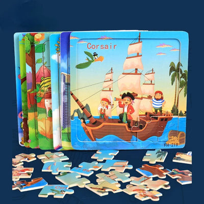 New 20 Piece Wooden 3d Puzzle Cartoon Animal Vehicle Jigsaw Puzzle Montessori Educational Toys For Kids Baby 1 2 3 Years by Smarsty