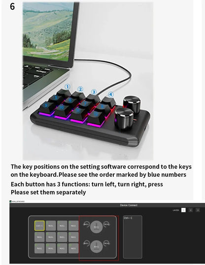 Bluetooth Macropad With 2 Knobs RGB 12 Key Mechanical