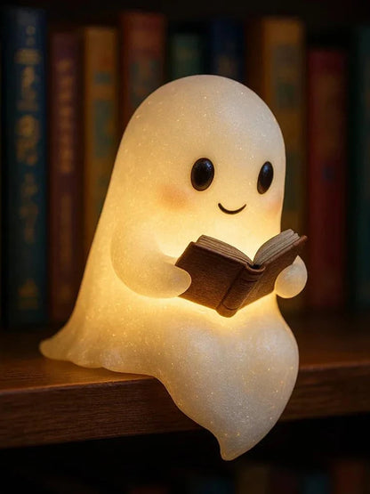 Cute Ghost Reading Book Lamp Halloween Ghost Night Light Halloween Decor for Bedroom Study Room Readers